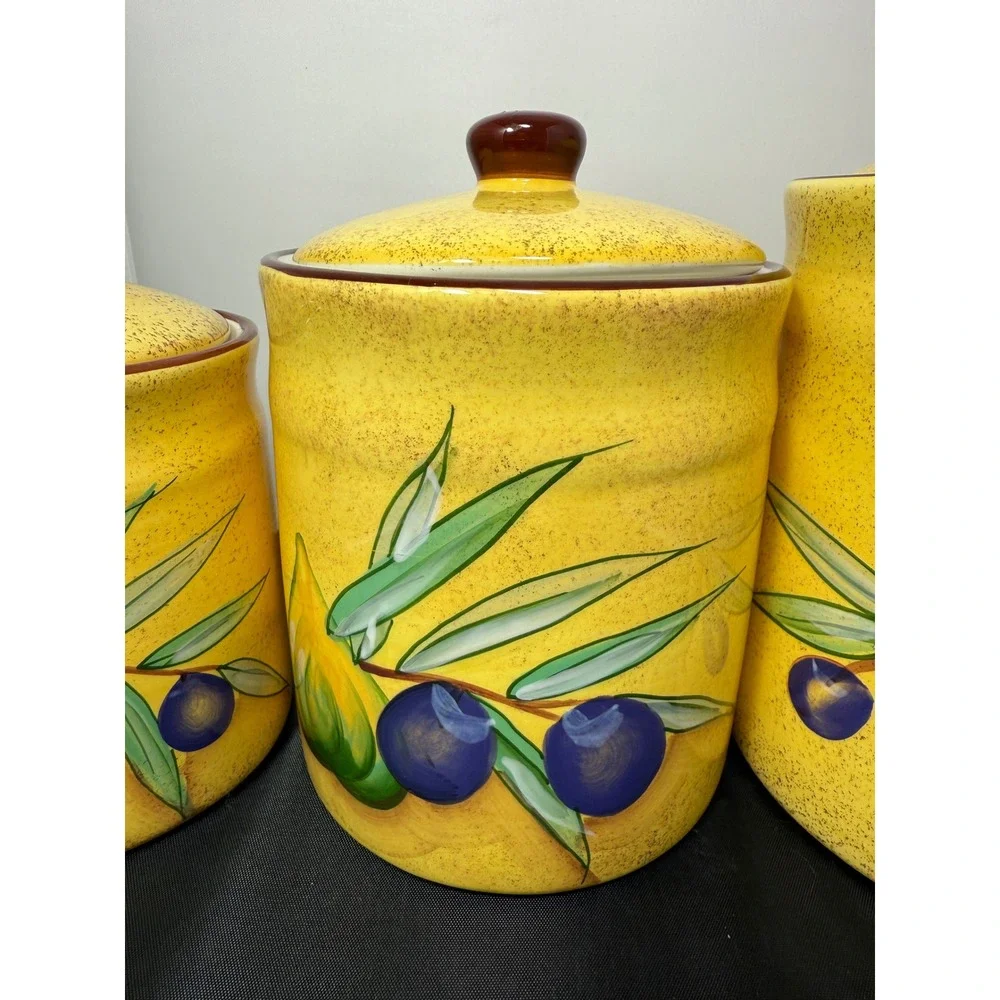 Vintage Italian Style Yellow Cookie Jars‎ Kitchen Storage Canisters Set of 3